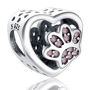 925 Sterling Silver Pink Paw Charm